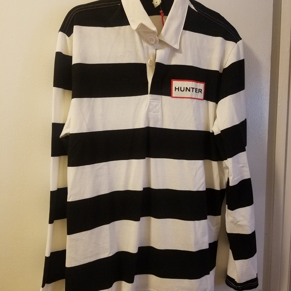 Hunter For Target Mens/' Striped Polo Rugby Long Sleeve Shirt White Black MEDIUM